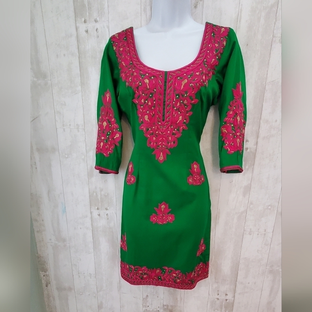 💚5/$25 Kashmiri Tunic Pakistani Indian Kurti Chikan Traditional Dress Size 4